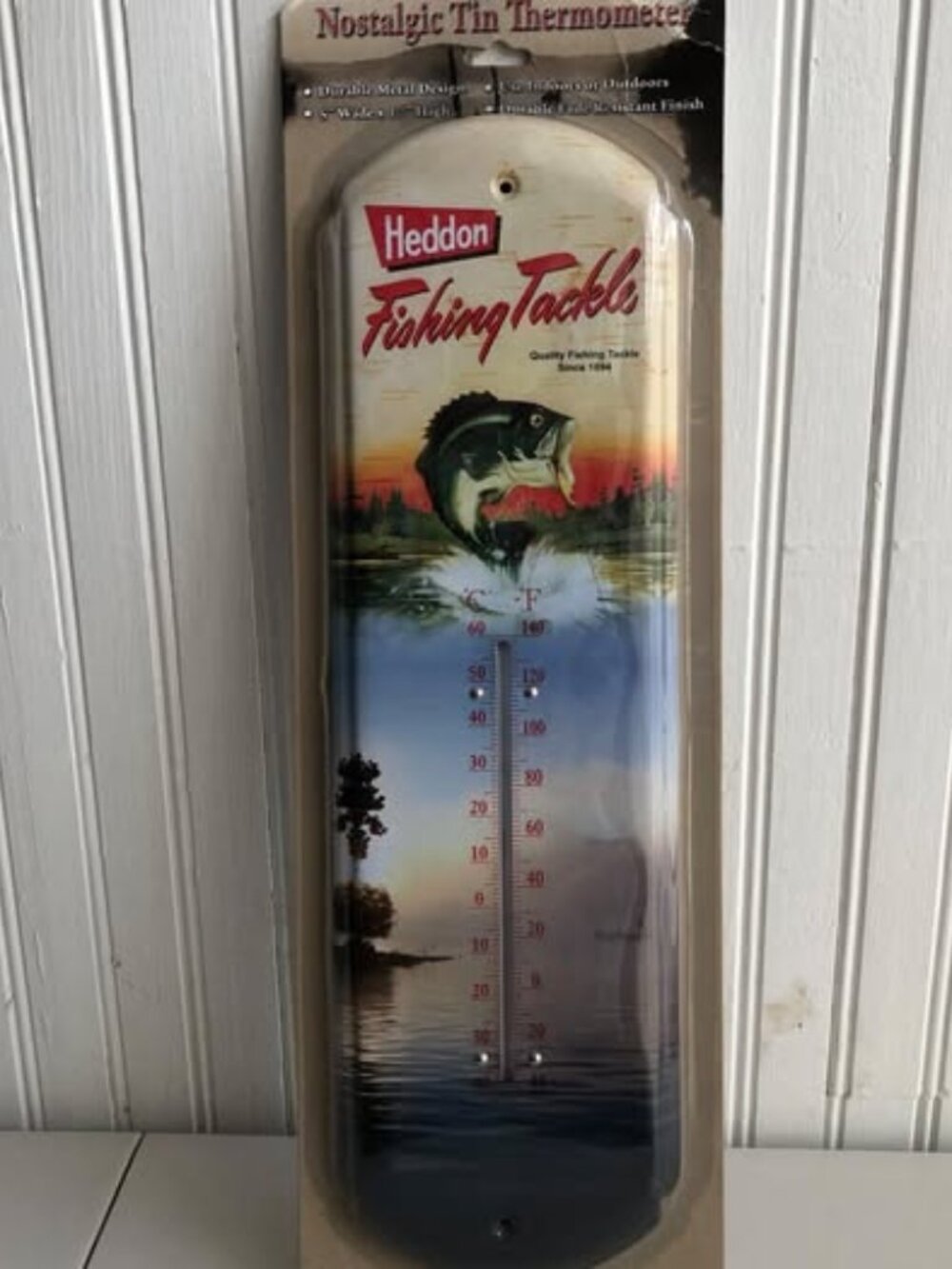 Heddon Fishing Tackle Tin Thermometer Advertisement